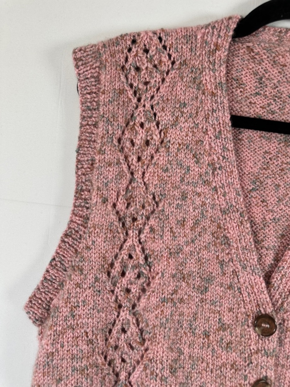 Handmade Knit Button Front Sweater Vest Pink Open Knit Cottagecore Size M - Picture 2 of 5